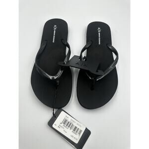 A|X Armani Exchange Women's Solid Color Thong Flip Flops Sandal, Black, 8.5